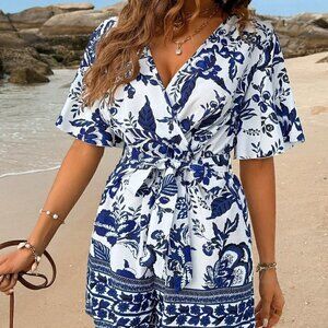 Multicolor Boho Womens Women's Plant Printed Jumpsuit